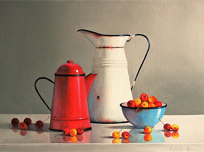 Peter Dee - Coloured Vintage French Enamelware with Cherries